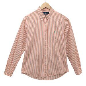 Ralph Lauren Custom Fit Shirt Mens Orange White Striped Long Sleeve Cotton Sz L
